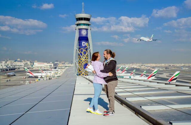 Anastasiia Girfanova and Dmitry Maslennikov were engaged on DXB's rooftop, weeks after meeting at a restaurant in Dubai. Photo: Dubai Airports
